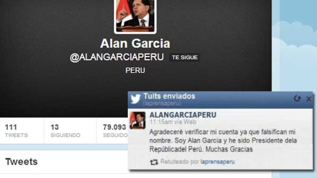 Alan García le pidió a Twitter que verifique su cuenta