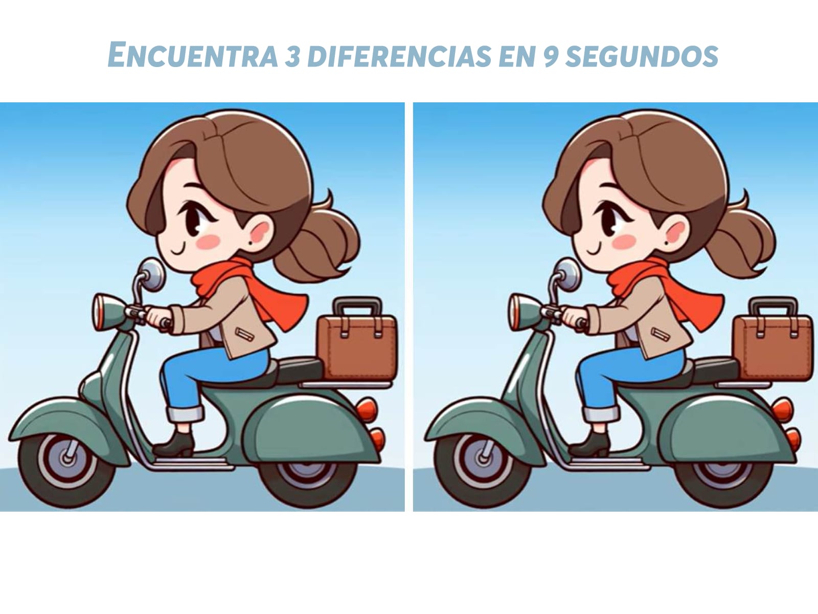 RETO VISUAL | Las dos imágenes de una niña montando su scooter son casi exactamente iguales, salvo tres pequeñas diferencias. Localízalas a todas y descubre qué tan buenas son tus habilidades de observación.