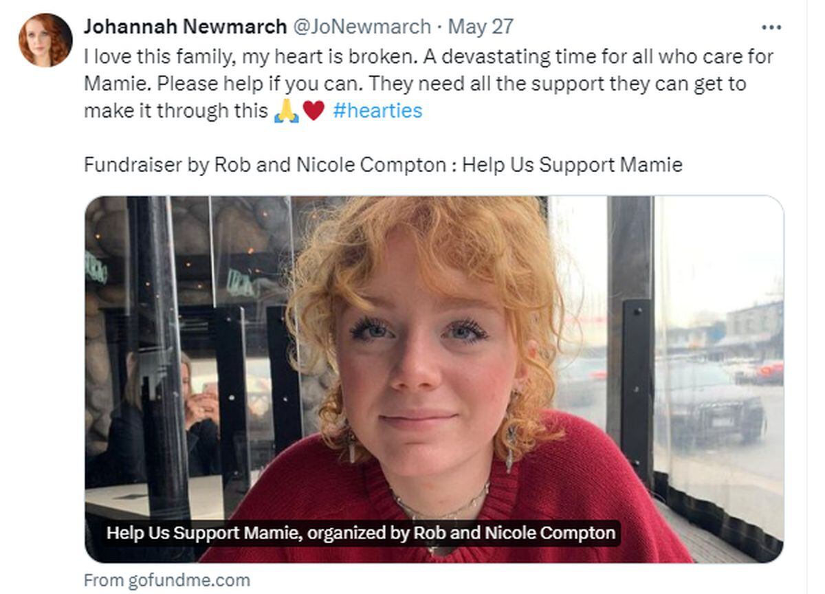 Amigos de Mamie Laverock rezan por su mejoría (Foto: Johannah Newmarch / X)