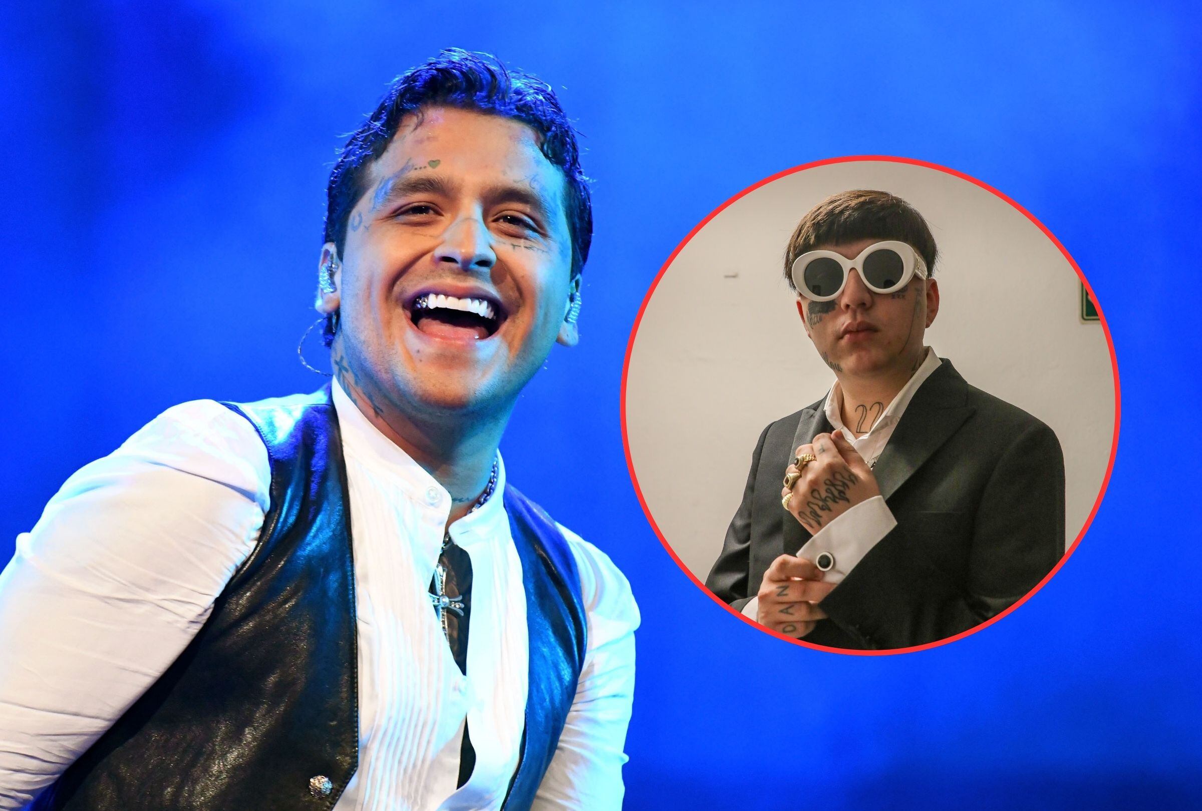 En esta imagen aparece Christian Nodal y Dani Flow. (Foto: Gerardo Mora / Thaddaeus McAdams / Getty Images)