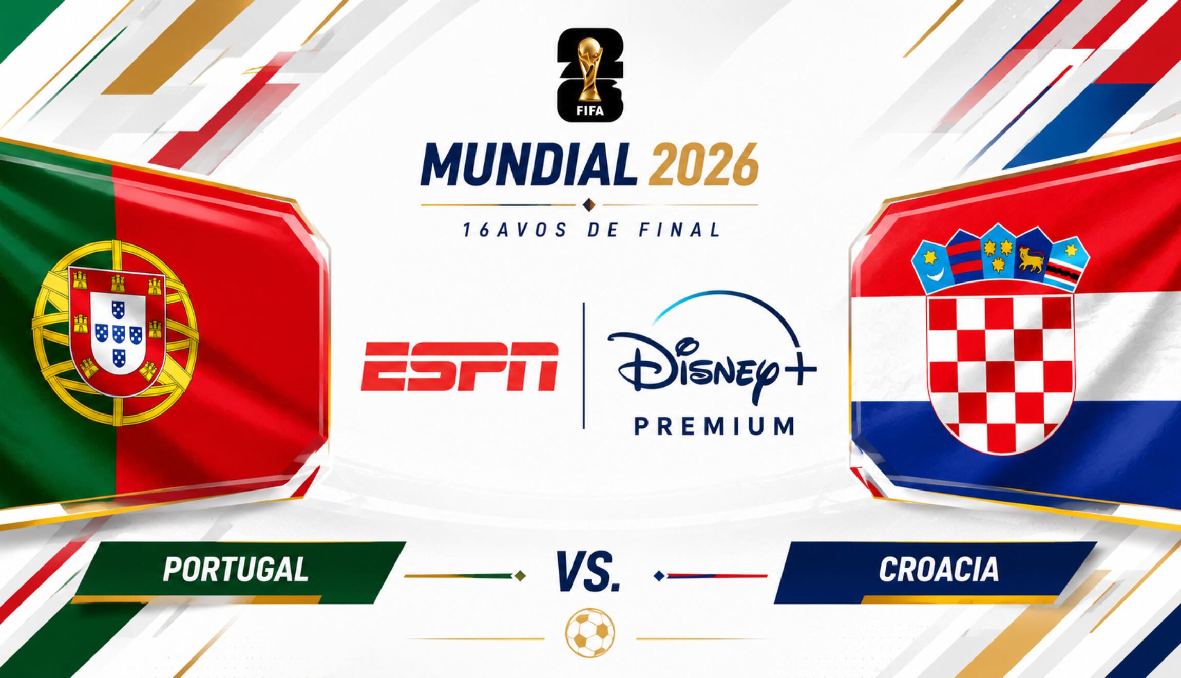 Señal de ESPN y Disney Plus Premium en vivo para ver la transmisión de Portugal vs. Croacia en directo, por los 16avos de final del Mundial de Fútbol 2026, desde el BMO Field de Toronto. (Foto: Imagen creada por Depor utilizando la IA de Chat GPT)