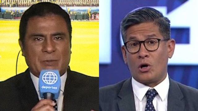 El tenso momento que protagonizaron Erick Osores y Toño Vargas en los últimos minutos del Paraguay vs Perú por Oliver Sonne. (Foto: composición GEC)