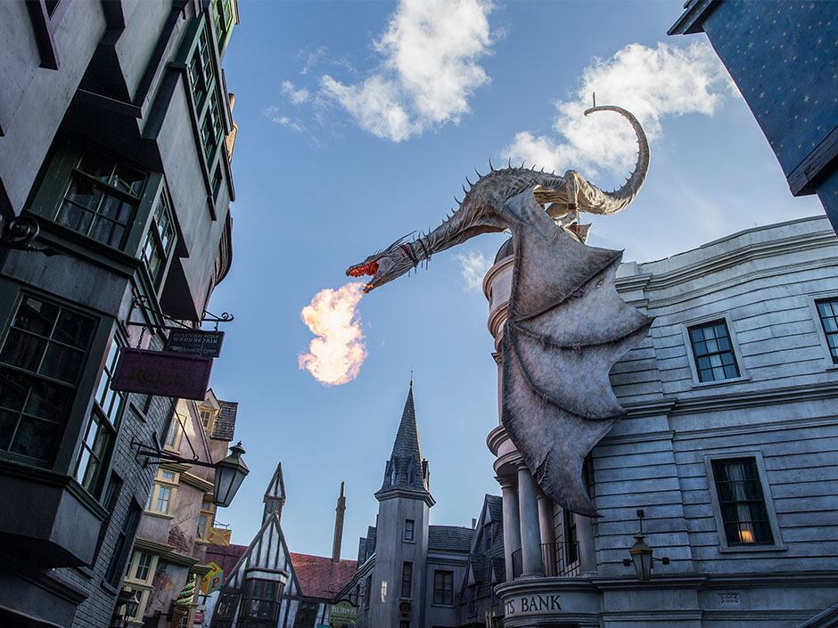 La famosa calle de compras Diagon Alley se ubica en Universal Studios, en Orlando. (Foto: Universal).