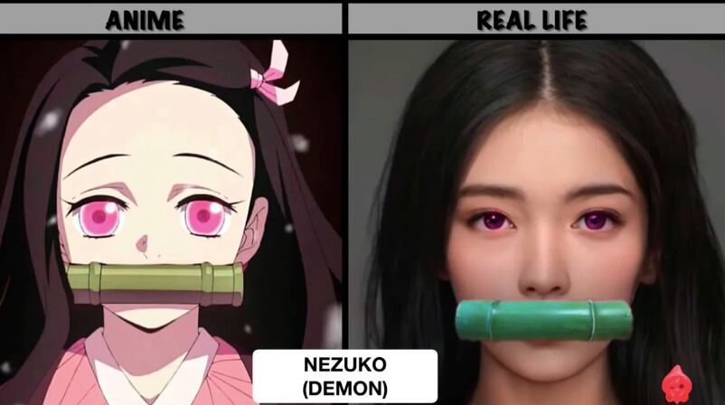 Nezuko Kamado como una persona real, según la inteligencia artificial (Foto: Anime Data PH)