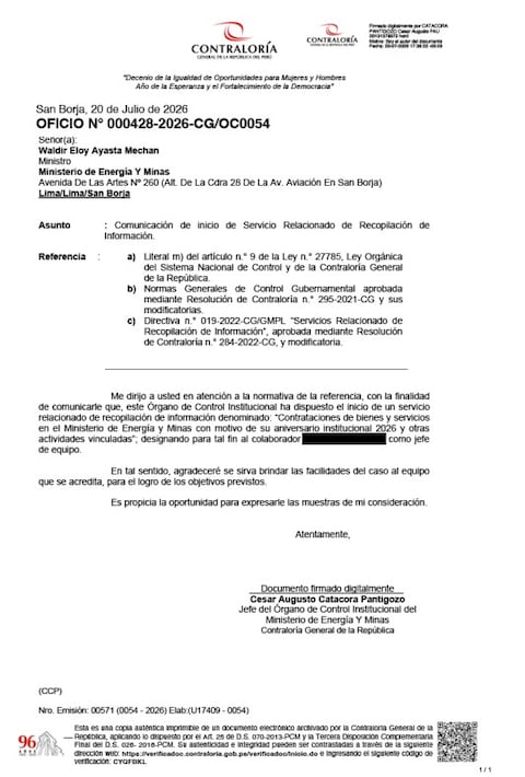 Contraloría General de la República dispuso el inicio de servicios de recopilación de información en el Ministerio del Ambiente (Minam) y el Ministerio de Energía y Minas (Minem)