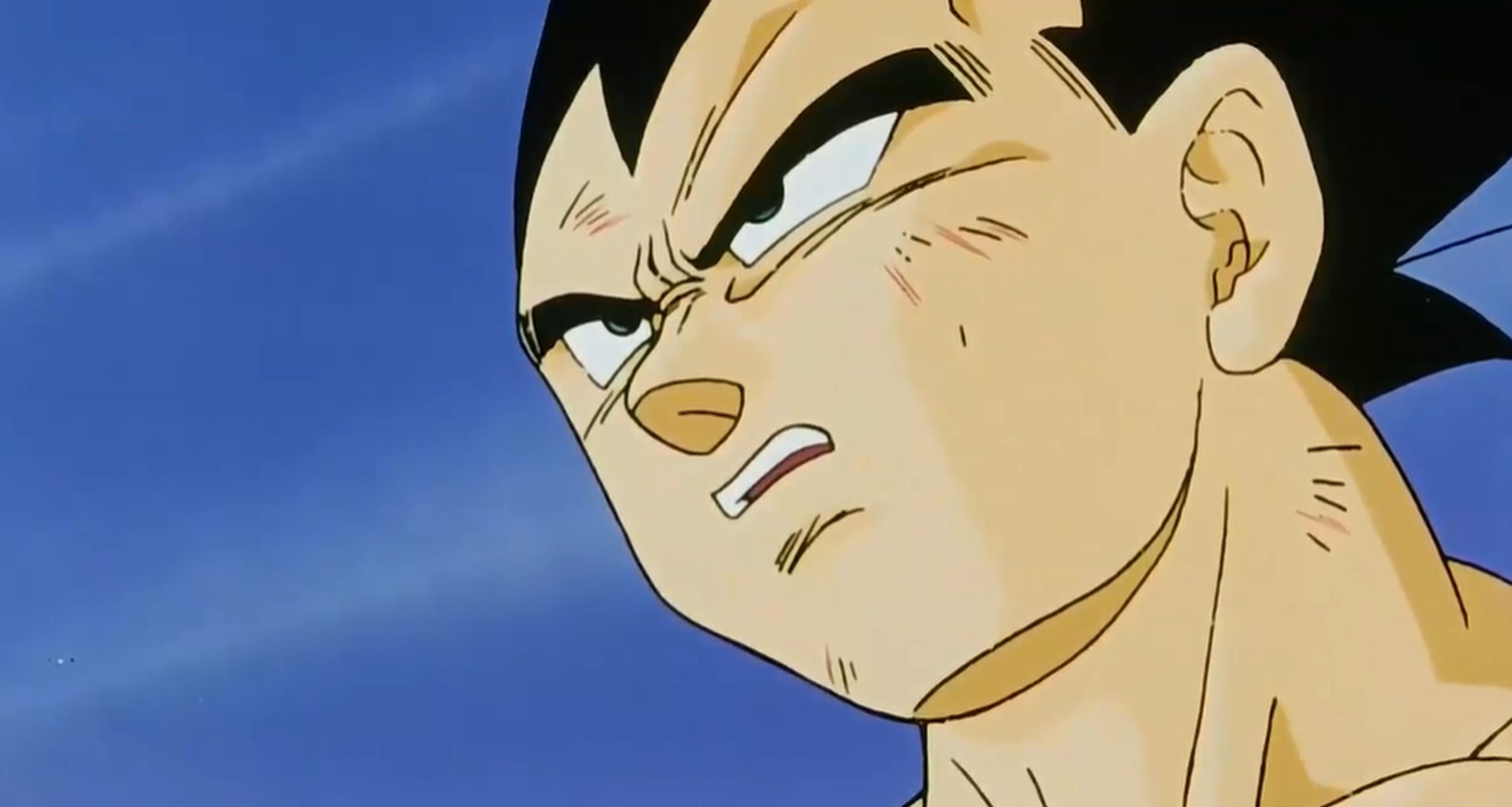 ‘Vegeta’ viendo atentamente cómo ‘Gokú’ pelea con todas sus fuerzas contra ‘Kid Buu’ en el planeta ‘Supremo’. (Foto: Toei Animation)