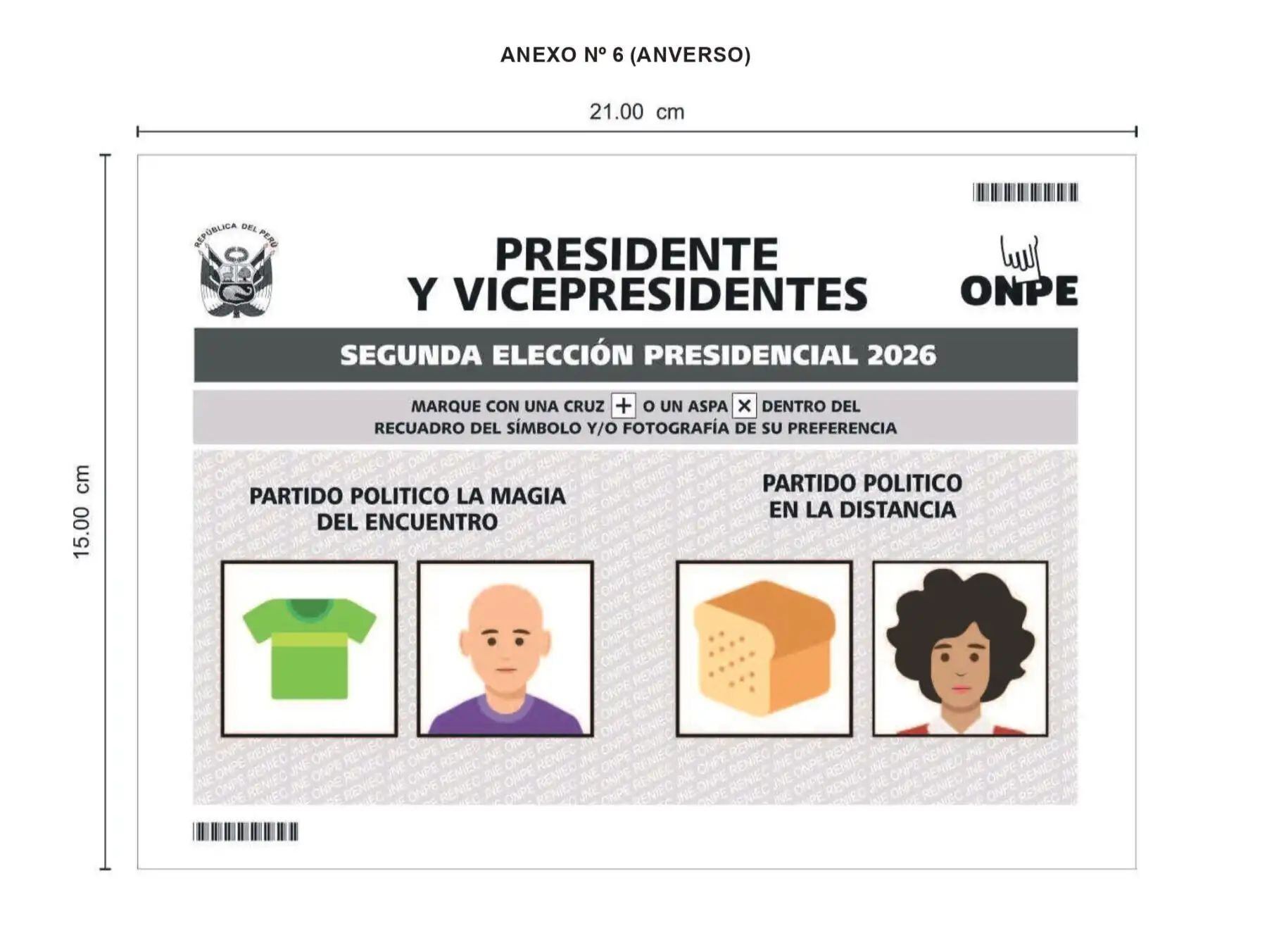 Modelos de las cédulas de sufragio para las elecciones generales del 2026.