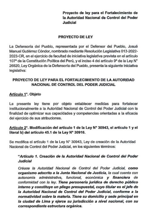 Josué Gutiérrez presentó dos proyectos como defensor del Pueblo para que autoridades de control sean adscritas a la JNJ.