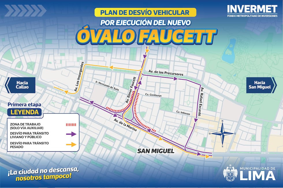 Plan de desvío vehicular por ejecución del nuevo Óvalo Faucett. (Imagen: INVERMET)