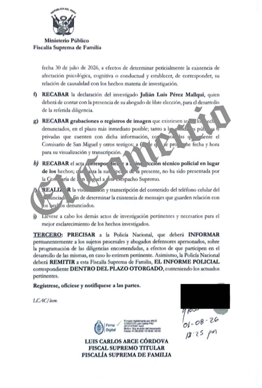 Diligencias de la Fiscalía Suprema de Familia