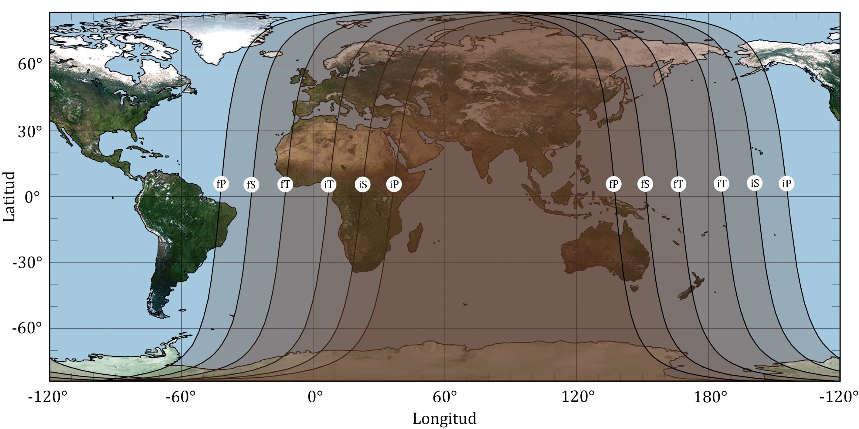 MADRID (ESPAÑA), 07/09/2025.- Trayectoria general del eclipse lunar total del 7 de septiembre en diferentes países del mundo. Foto de astronomia.ign.es