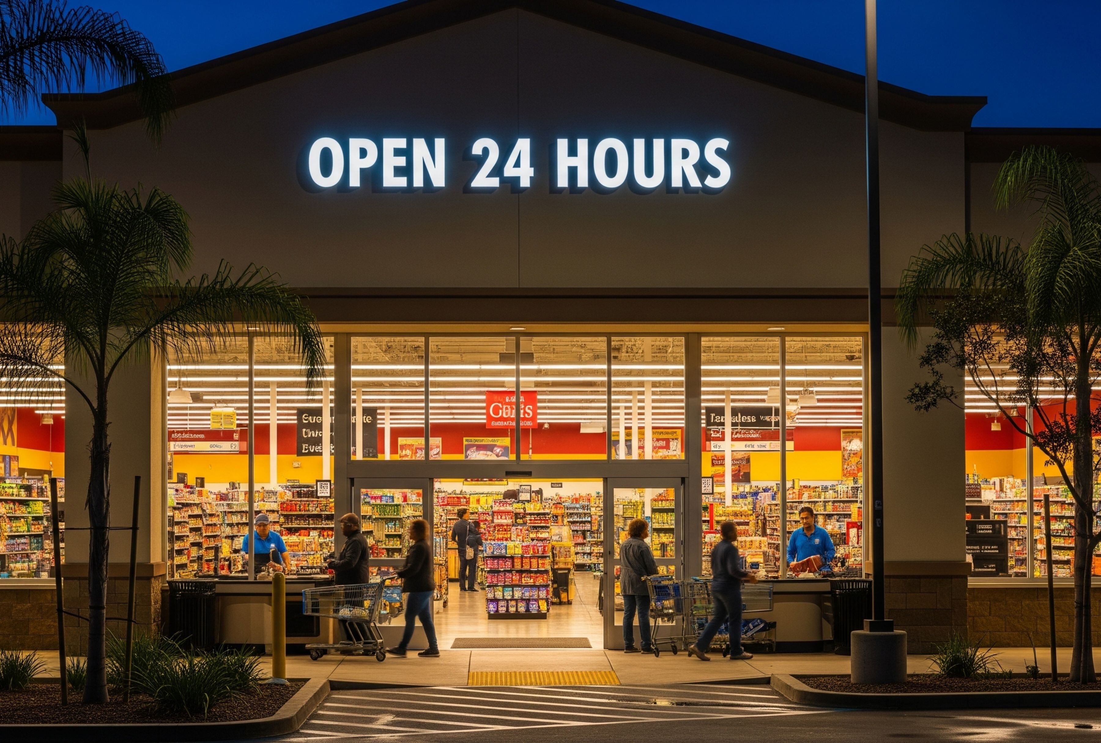 ¿Buscas supermercados abiertos 24 horas en California? Conoce las opciones disponibles cerca de ti para comprar cuando quieras, sin restricciones de horario. | Crédito: Gemini AI / Composición Mag