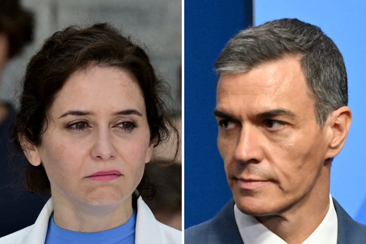 La presidenta de la Comunidad de Madrid, Isabel Díaz Ayuso; y el presidente de España, Pedro Sánchez. (Fotos de Javier SORIANO / Nicolas TUCAT / AFP)