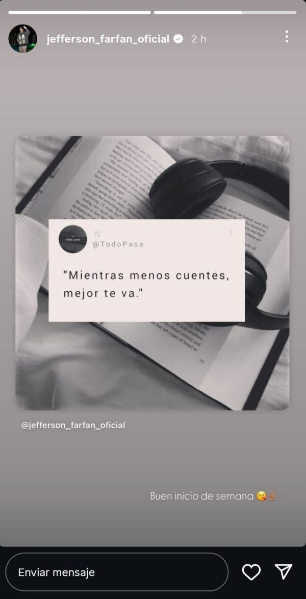 Jefferson Farfán recurre a sus redes sociales para compartir un nuevo mensaje que se considera una indirecta a Magaly. (Foto: Captura de IG)