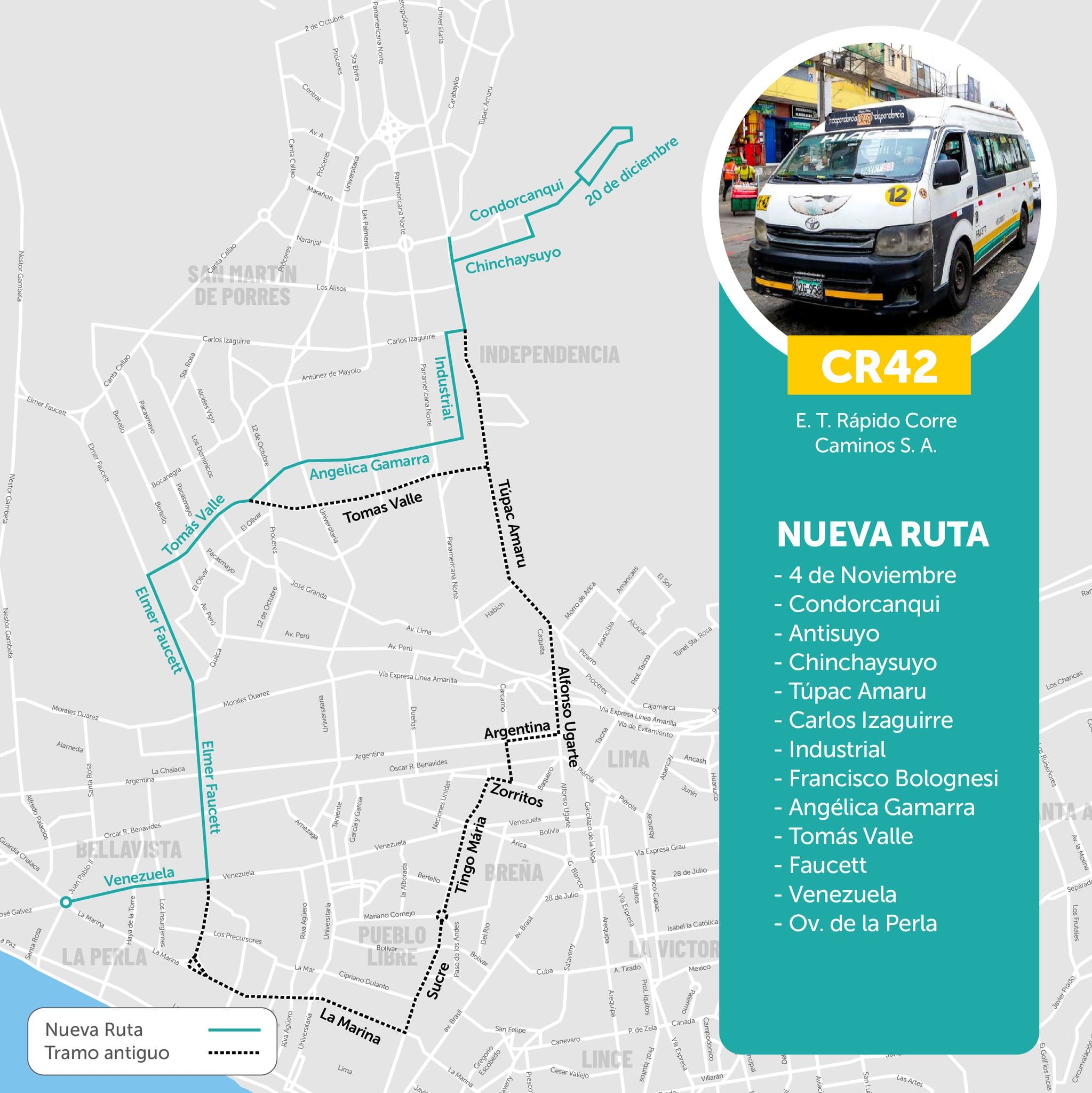 Nueva ruta de las combis del Rápido Corre Caminos. Foto: ATU.