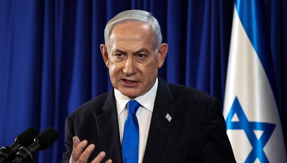 El primer ministro israelí, Benjamin Netanyahu, habla durante una conferencia de prensa en medio del conflicto en curso en Gaza entre Israel y Hamás, en Tel Aviv, Israel, el 13 de julio de 2024. (Foto de EFE/EPA/NIR ELIAS / POOL)