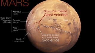 Un volcán gigante y una posible capa de hielo glaciar descubiertos en el ecuador de Marte