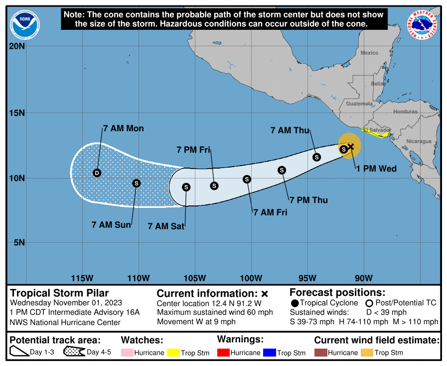 La trayectoria de la Tormenta Tropical Pilar. (NHC).