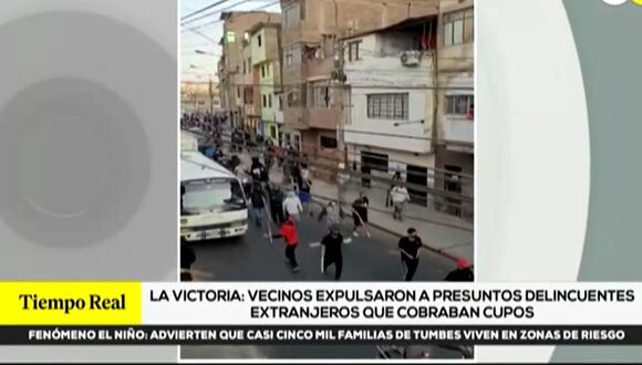 Vecinos de La Victoria, El Agustino y Cercado de Lima expulsan a sujetos extranjeros por extorsionar a comerciantes y mototaxistas.