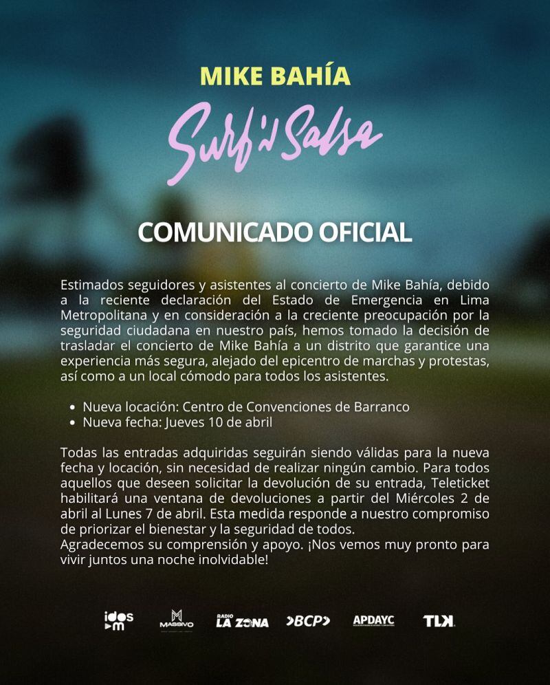 El concierto que el cantante colombiano Mike Bahía tenía previsto en Perú cambió su fecha y locación. (Foto: Instagram)