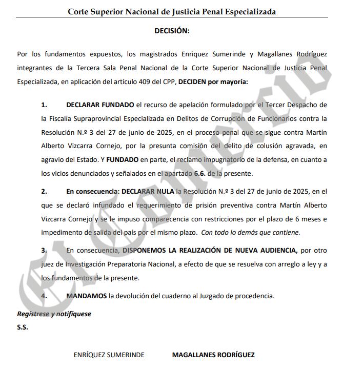 Resolución de Sala de Apelaciones establece que se realice nueva audiencia sobre el requerimiento de prisión preventiva contra expresidente Martín Vizcarra. Foto: GEC
