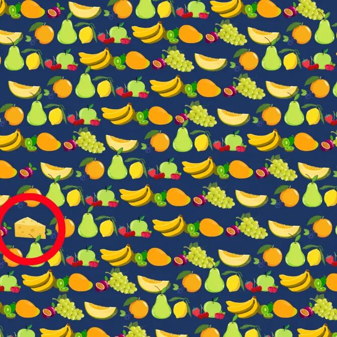 Se puede ver un bloque de queso hacia la izquierda del rompecabezas de buscar y encontrar.