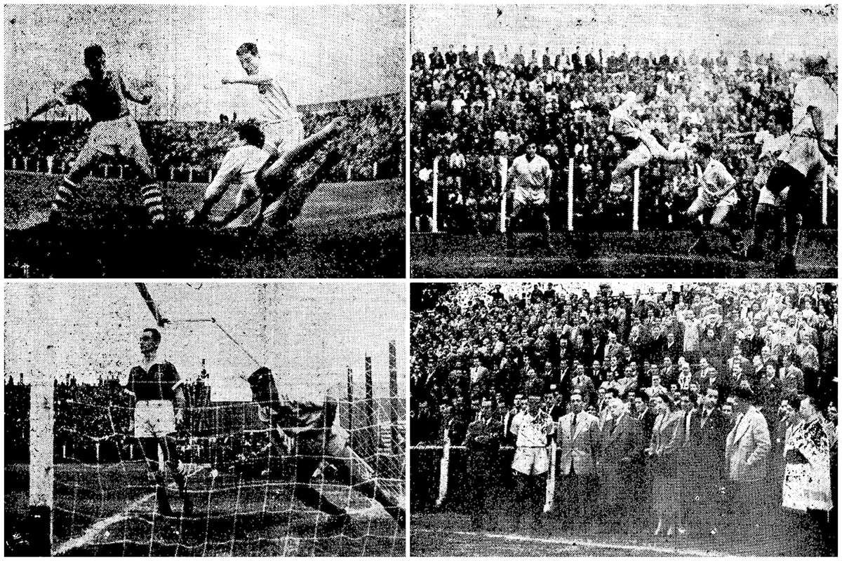 Distintos momentos del intenso partido disputado en el recién inaugurado estadio