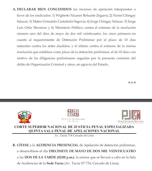 Poder Judicial evaluará apelación de Nicanor Boluarte y otros contra detención preliminar. (Foto: Poder Judicial)
