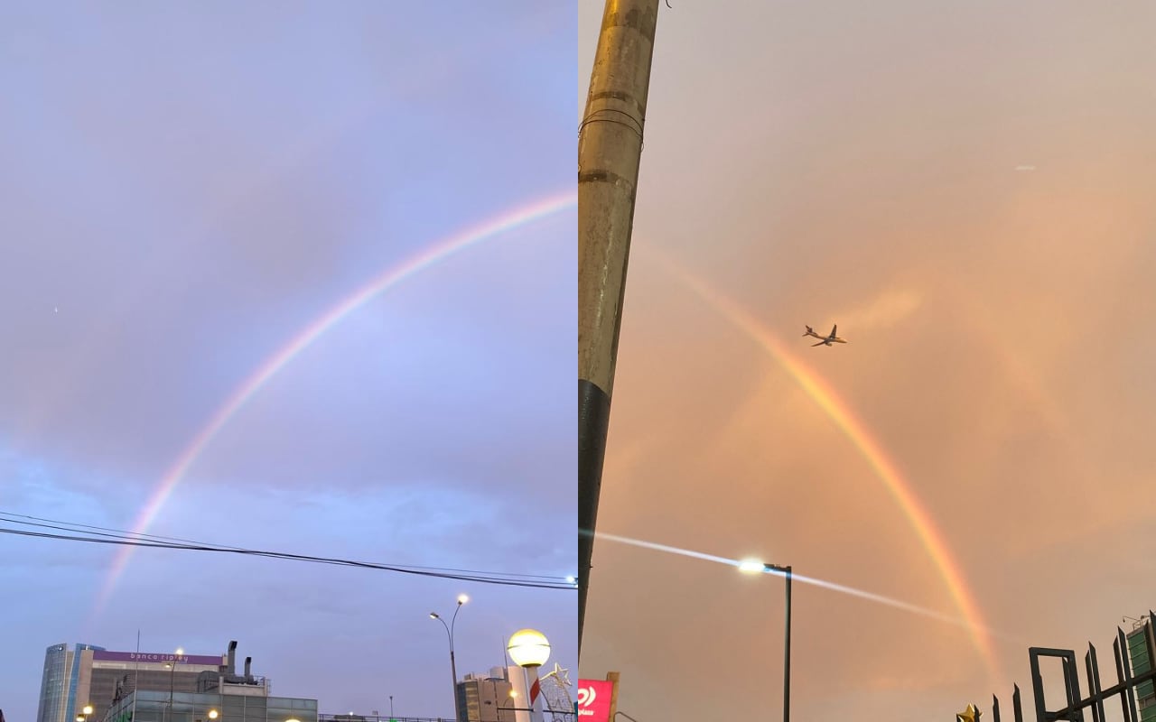 Lima tuvo su último arcoíris del 2025 este 31 de diciembre en horas de la tarde | Foto: X (Captura) / Composición EC