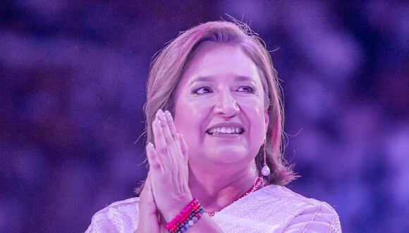 La candidata presidencial de México por el partido de coalición Fuerza y ​​Corazón por México, Xóchitl Gálvez, durante su mitin de cierre de campaña, en Monterrey, Nuevo León, México, el 29 de mayo de 2024. (Foto de Julio Cesar AGUILAR / AFP)