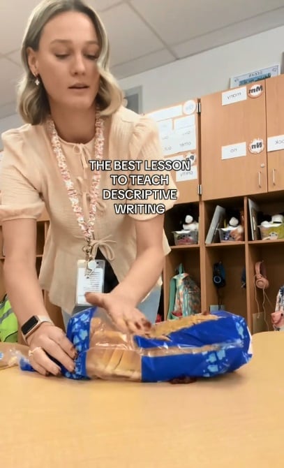 Kayleigh Sloan preparó un sándwich siguiendo al pie de la letra las indicaciones que sus alumnos escribieron como parte de una tarea escolar.(Foto: @kay_sloan / TikTok)