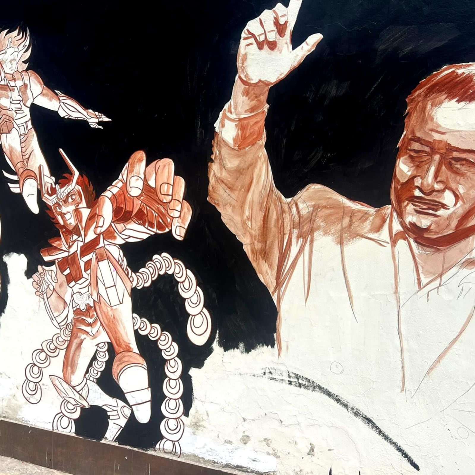 Imágenes del mural de "Saint Seiya" en la casa de Jorge de Pegaso.