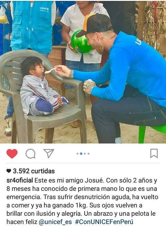 Post de Sergio Ramos sobre su trabajo junto a Unicef.