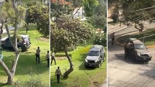 Surco: Policía realizó disparos para intervenir a conductor fuera de control que invadió un parque y chocó contra dos árboles | VIDEO