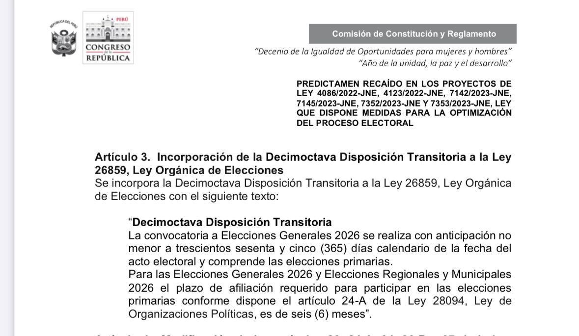 Parte del dictamen aprobado por la Comisión de Constitución