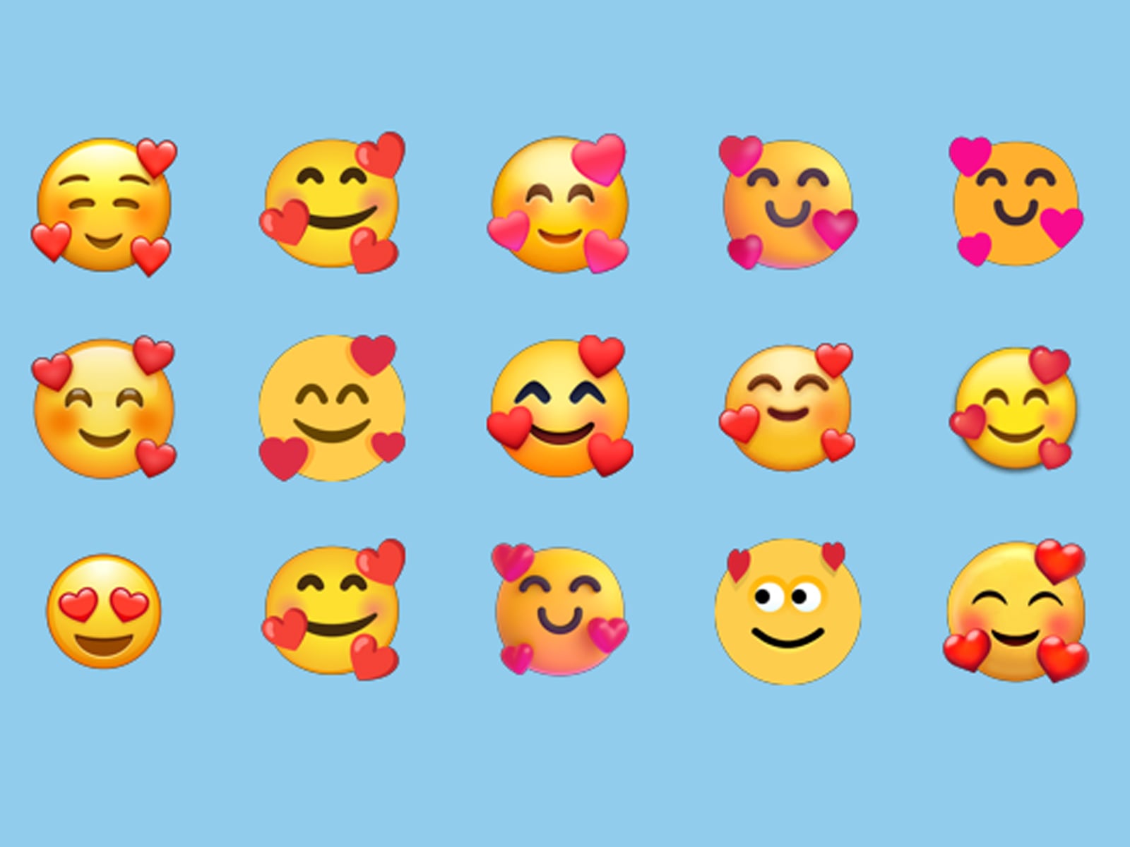 WHATSAPP | Así luce el emoji de la carita con tres corazones flotando en WhatsApp y otras plataformas. (Foto: Emojipedia)