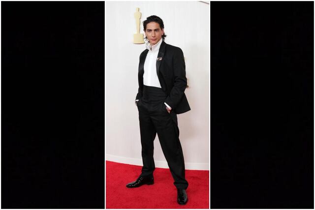 El actor uruguayo Enzo Vogrincic lució así en la alfombra roja de los Premios Oscar 2024.