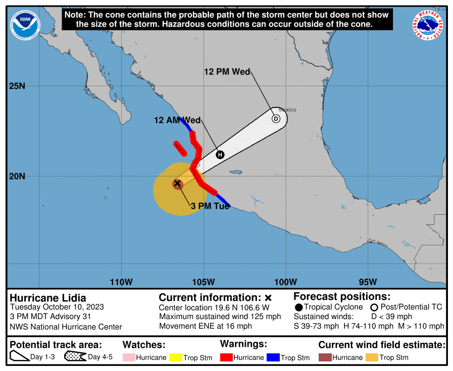 La trayectoria del huracán Lidia. (NHC).