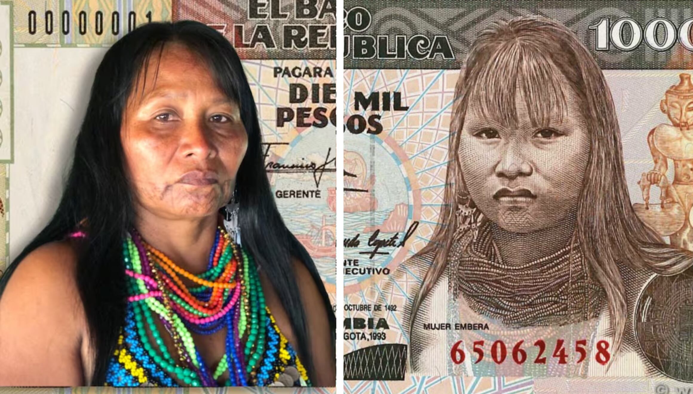 El billete de 10,000 pesos colombianos que circuló entre 1992 y 1994 lleva de imagen una mujer indígena que hoy es el centro de la polémica, pues una mujer asegura que es ella (Foto: Banco de la República / Alejandra Banubio Martínez)