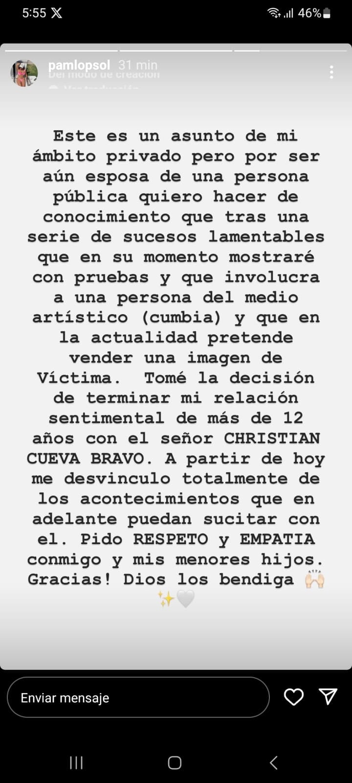Comunicado de Pamela López