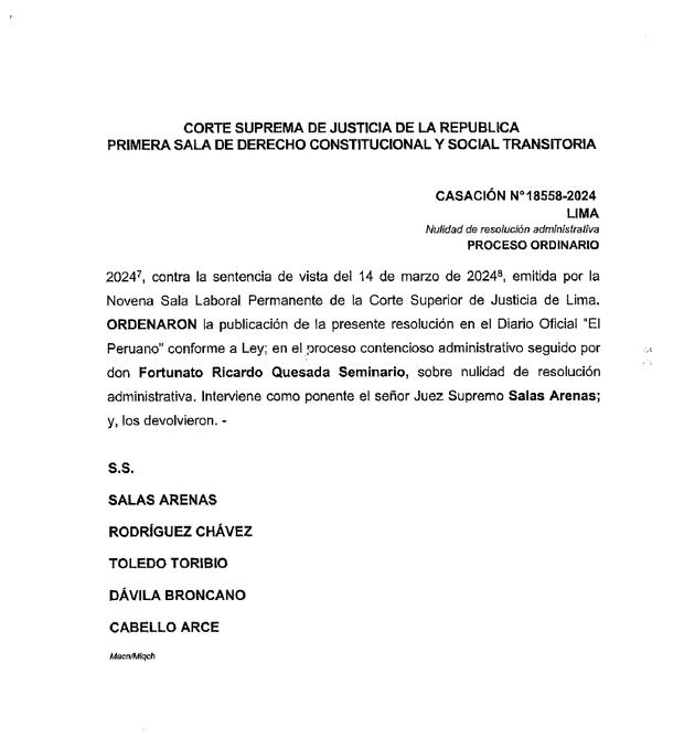 El juez supremo Jorge Salas Arenas intevino como ponente de este caso.