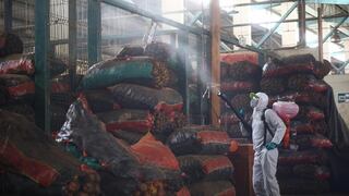 Desinfectan más de mil puestos del Gran Mercado Mayorista de Lima para reducir riesgos de contagio de COVID-19