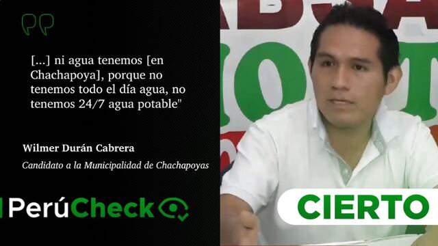 El servicio de agua potable en Chachapoyas no está disponible las 24 horas, como afirmó candidato Wilmer Durán