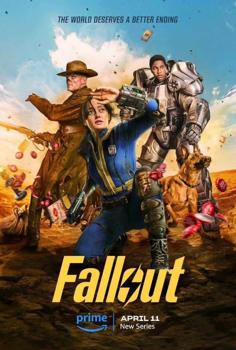 Ella Purnell, Walton Goggins y Aaron Moten son las figuras principales del póster de la serie "Fallout" (Foto: Amazon Studios)