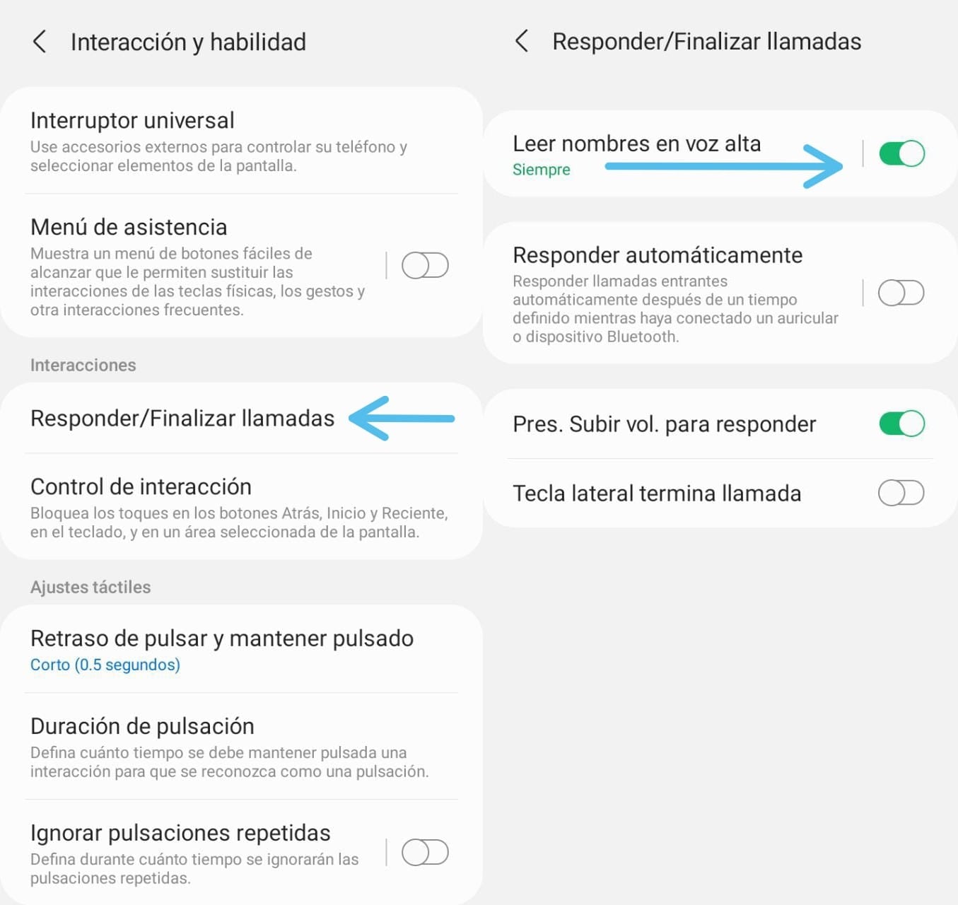 Tienes que activar la casilla "Leer nombres en voz alta" (Foto: Android)