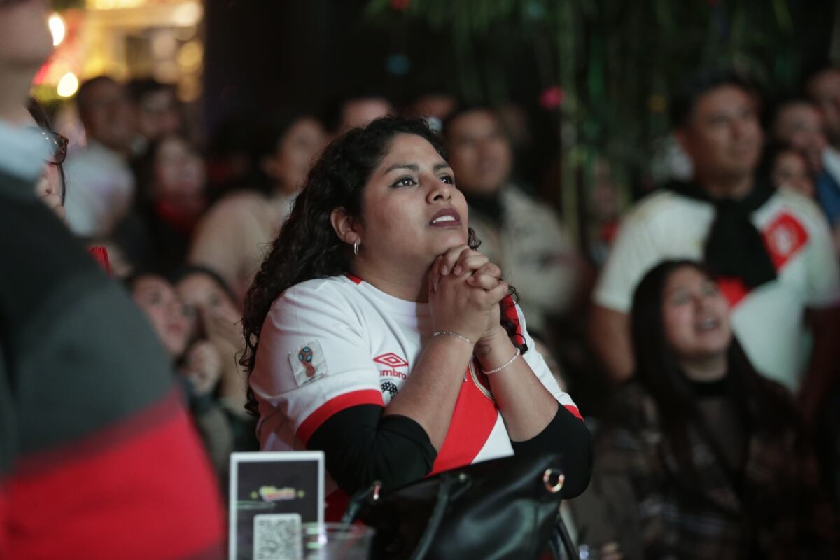 Hinchas peruanos se suman a la fiesta con pantalla gigante en calle de Las Pizzas, en Miraflores. (Foto: César Bueno / @photo.gec)