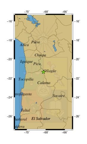 Referencia geográfica del sismo a 13 km al S de Ollagüe.