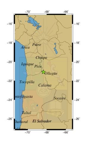 Referencia geográfica del sismo a 19 km al NO de Ollagüe.