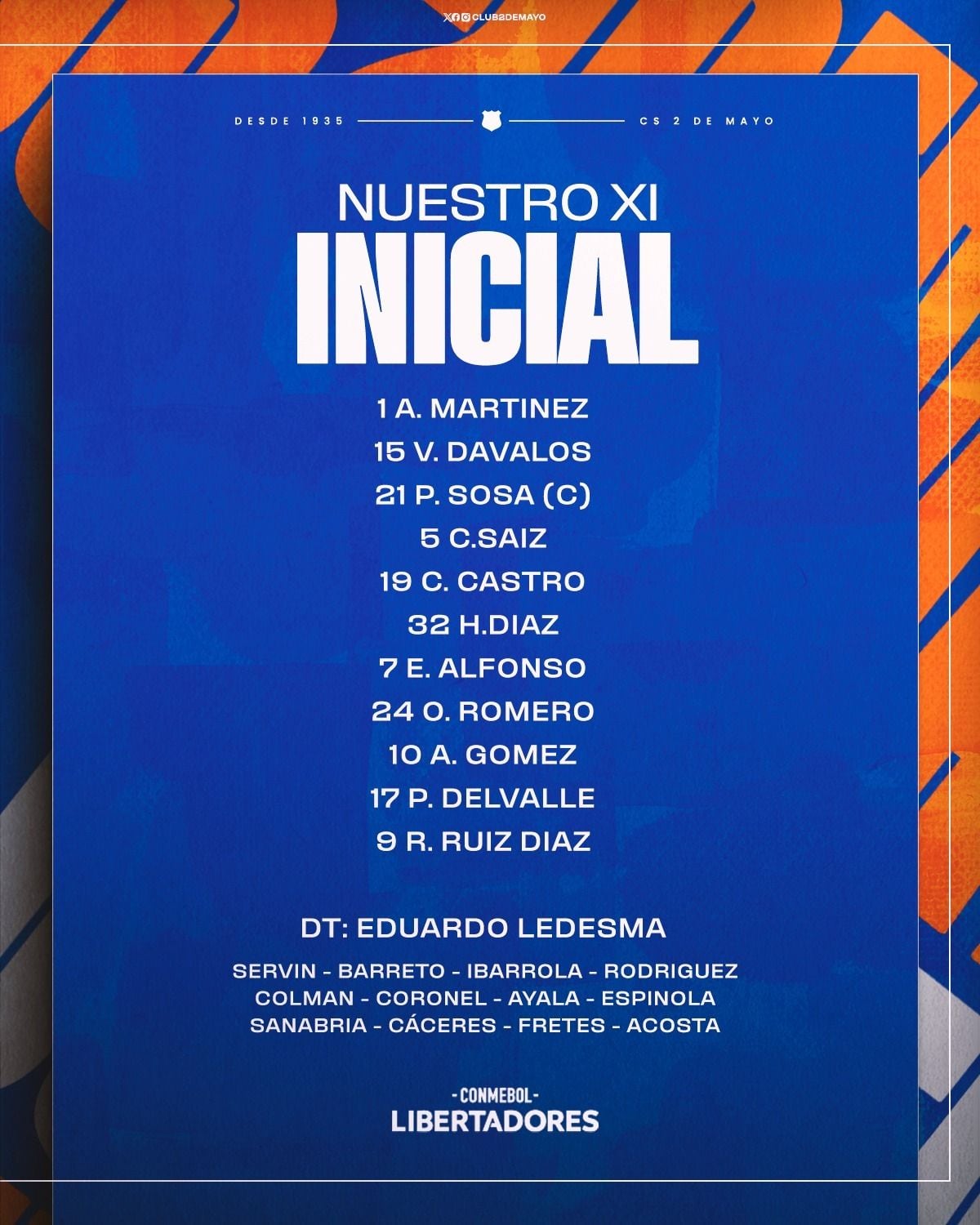 Alineación confirmada de 2 de Mayo.