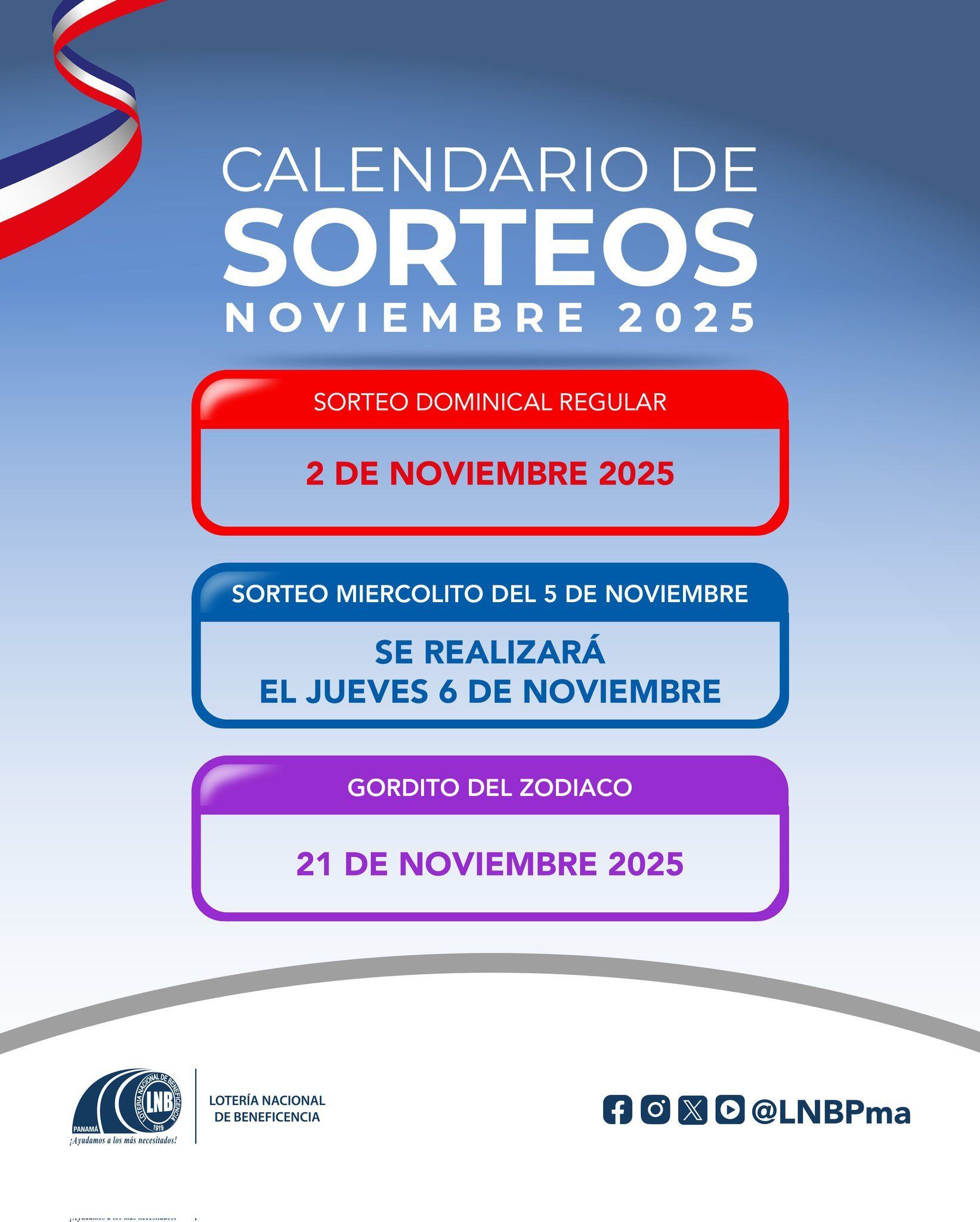 Revisa nuestro calendario de sorteos para este mes de noviembre del 2025.